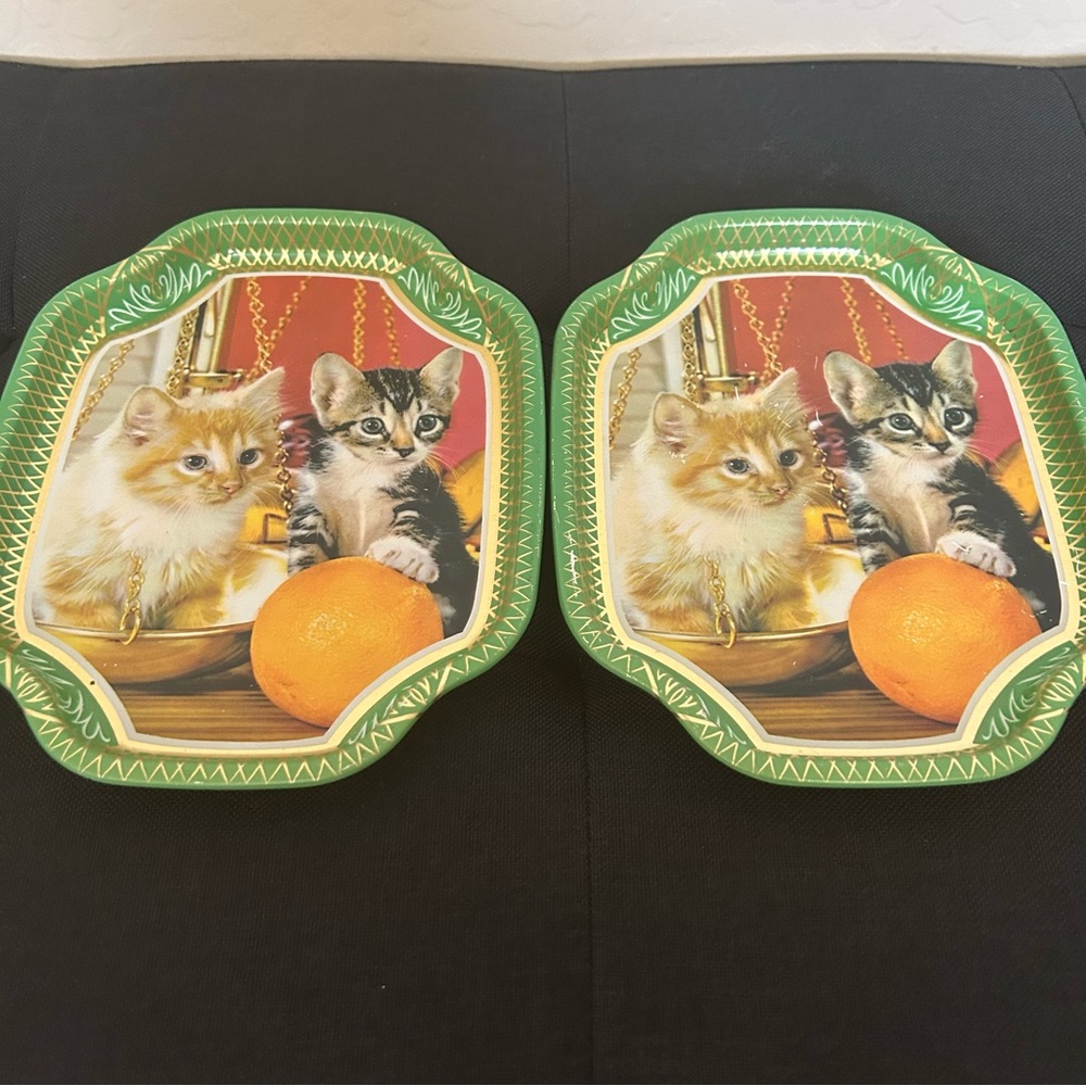 Set Of 2 Elite Trays Made In England Kittens With Orange Cat Lovers Vintage Tray